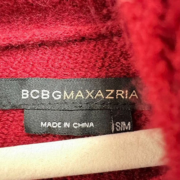 BCBGMAXAZRIA Knitted Fringed Cowl Neck Red Poncho Size S - Picture 4 of 7